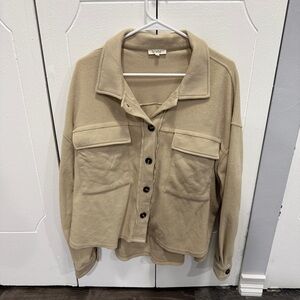 la miel Tan Oversized Fleece Shacket